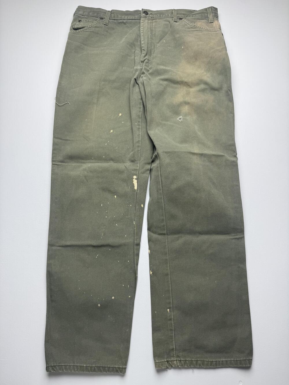 Dickies Pants Mens 38x32 Green Carpenter Relaxed Fit Canvas Workwear Utility